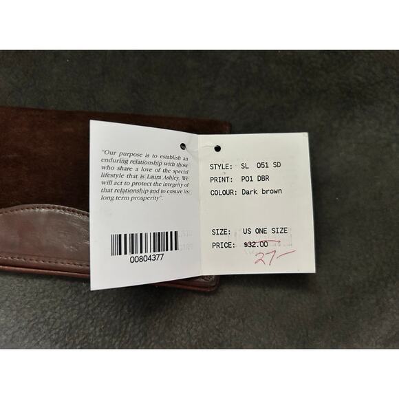 NWT Laura Ashley Dark Brown Suede Leather Checkbook Cover Wallet - Picture 4 of 4